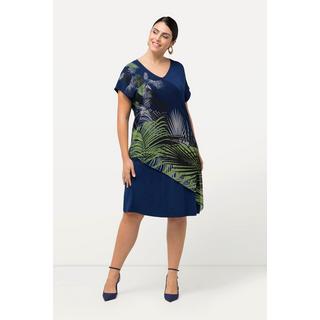 Ulla Popken  Jerseykleid, Palmenblätter, V-Ausschnitt, Halbarm 