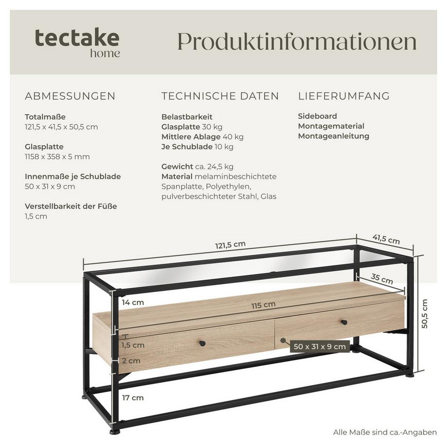 Tectake Sideboard Maidenhead Industrial Style Holz und Stahl  