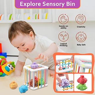 Activity-board  Jouets pour bébé de 6 à 12 mois, jouets pour bébés, jouets sensoriels pour bébé, jouets de motricité 6 en 1, jouets à empiler, blocs et anneaux, œufs assortis, jouets à toupie à ventouse 