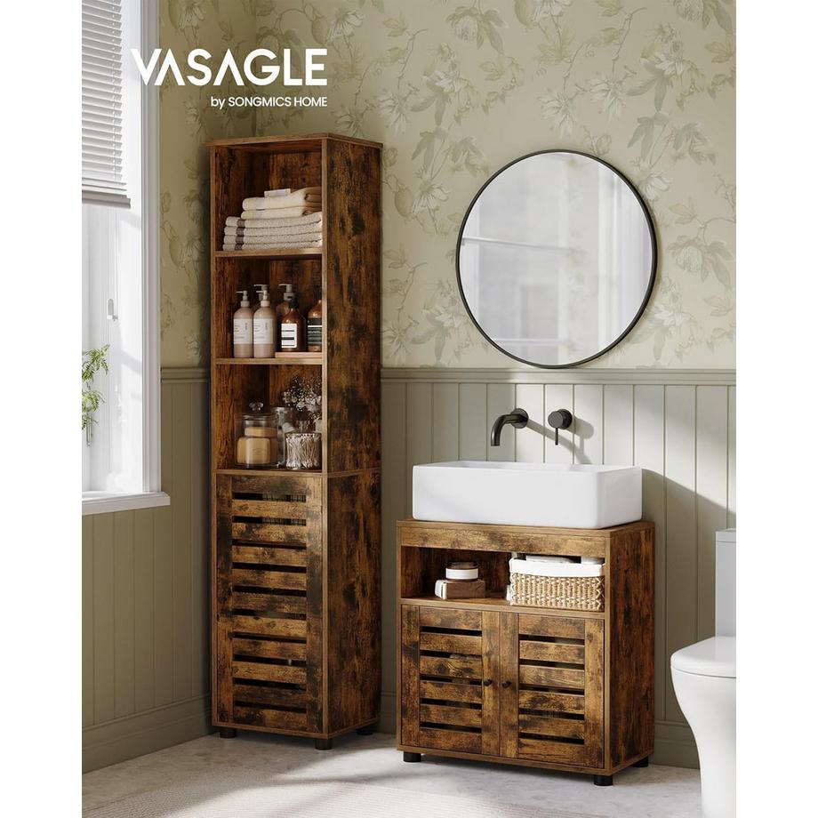 Songmics Waschbeckenunterschrank mit Lamellentüren  