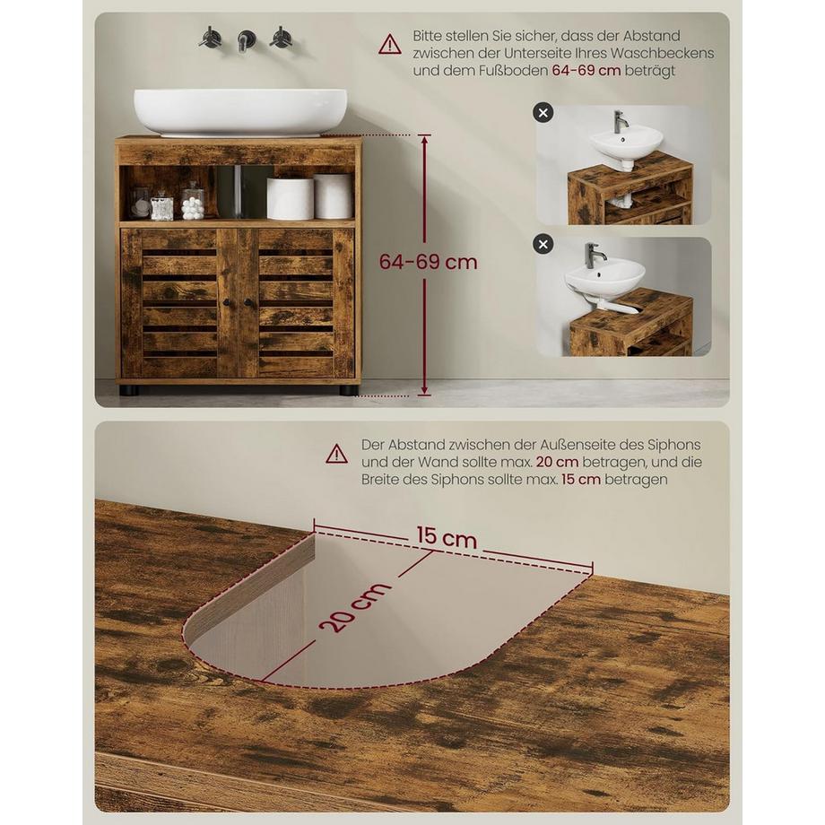 Songmics Waschbeckenunterschrank mit Lamellentüren  