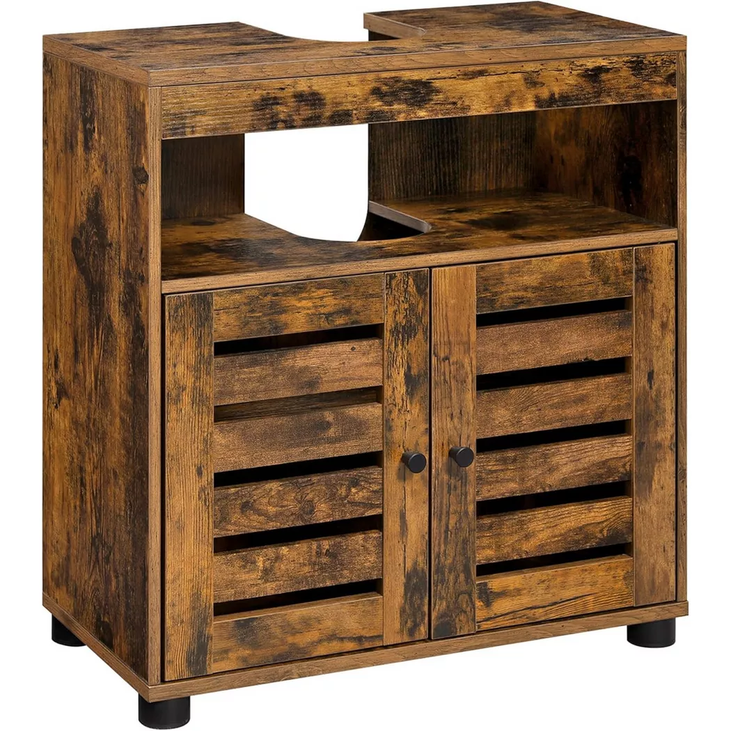 Songmics - Meuble sous lavabo avec portes à lamelles, 63 CM, Brun