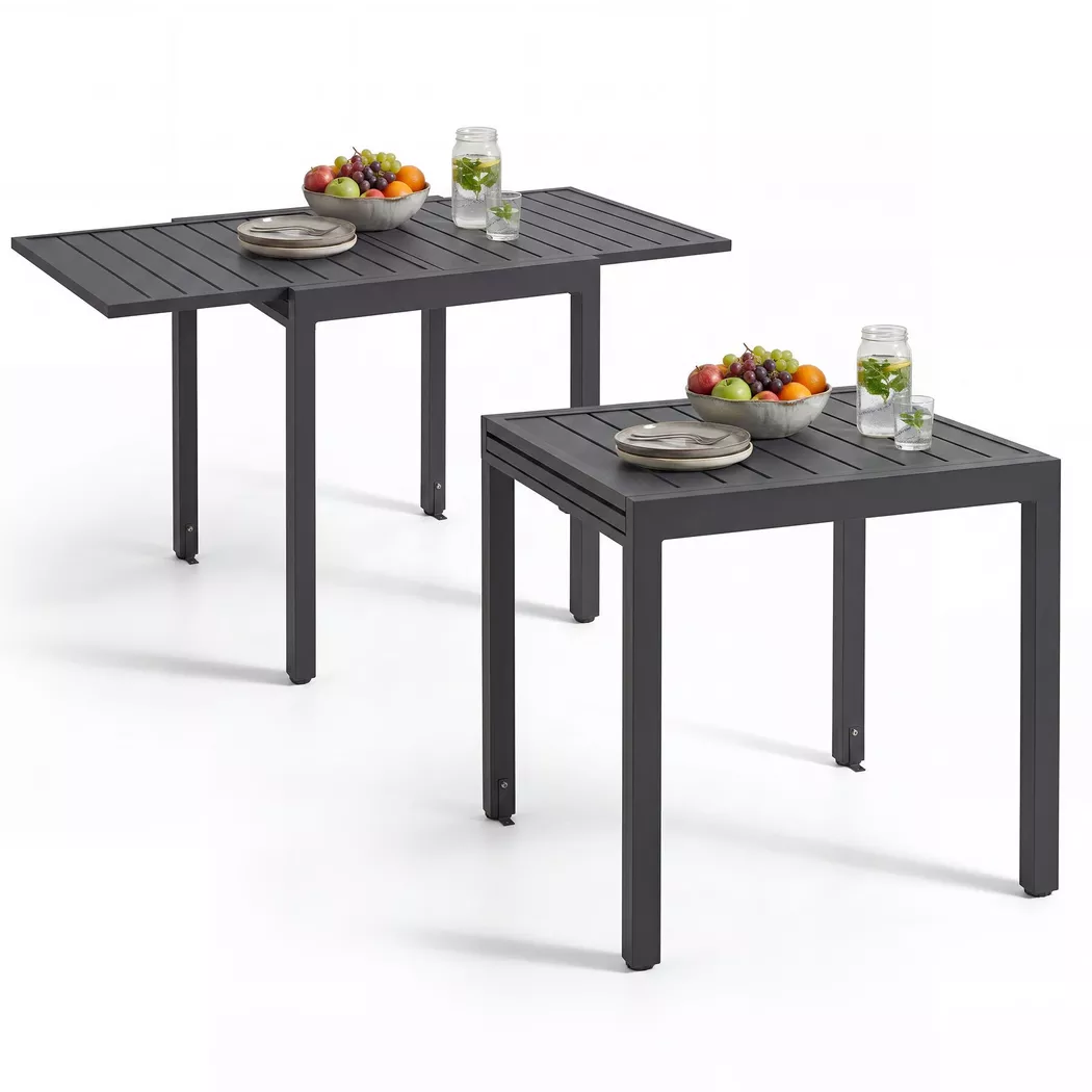Tectake - Table de jardin en aluminium Campos pour 4 à 6 personnes, extensible, 70 CM, Anthracite