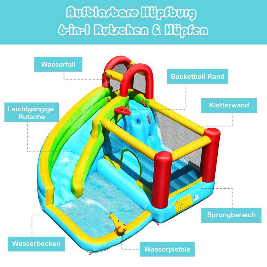 Northix  Château gonflable gonflable avec zone de saut toboggan château gonflable piscine de jeu 320 x 305 x 213 cm 
