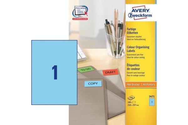 Avery-Zweckform AVERY ZWECKFORM Etiketten A4 3471 blau 100 Stück  