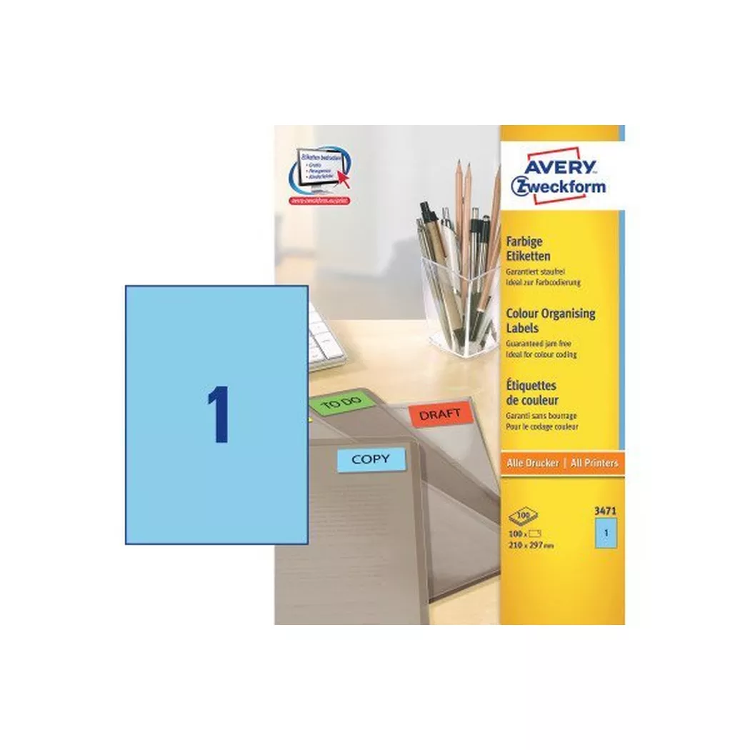 Avery-Zweckform – AVERY ZWECKFORM Etiketten A4, 100 Stück, One Size, Blau
