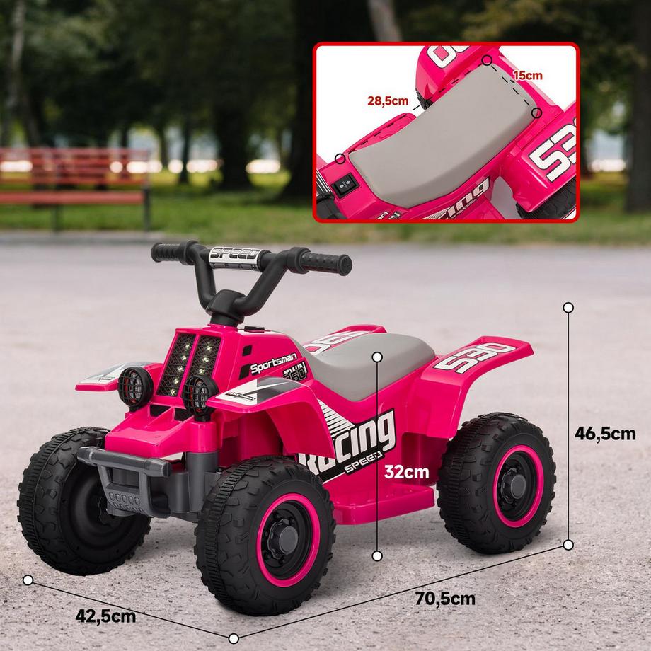 Northio  Quad électrique pour enfants Quad électrique pour enfants avec fonction marche avant et arrière, voiture électrique LED et klaxon pour enfants de 1,5 à 3 ans 3 km/h métal rose 