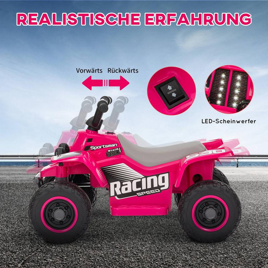 Northio  Quad électrique pour enfants Quad électrique pour enfants avec fonction marche avant et arrière, voiture électrique LED et klaxon pour enfants de 1,5 à 3 ans 3 km/h métal rose 