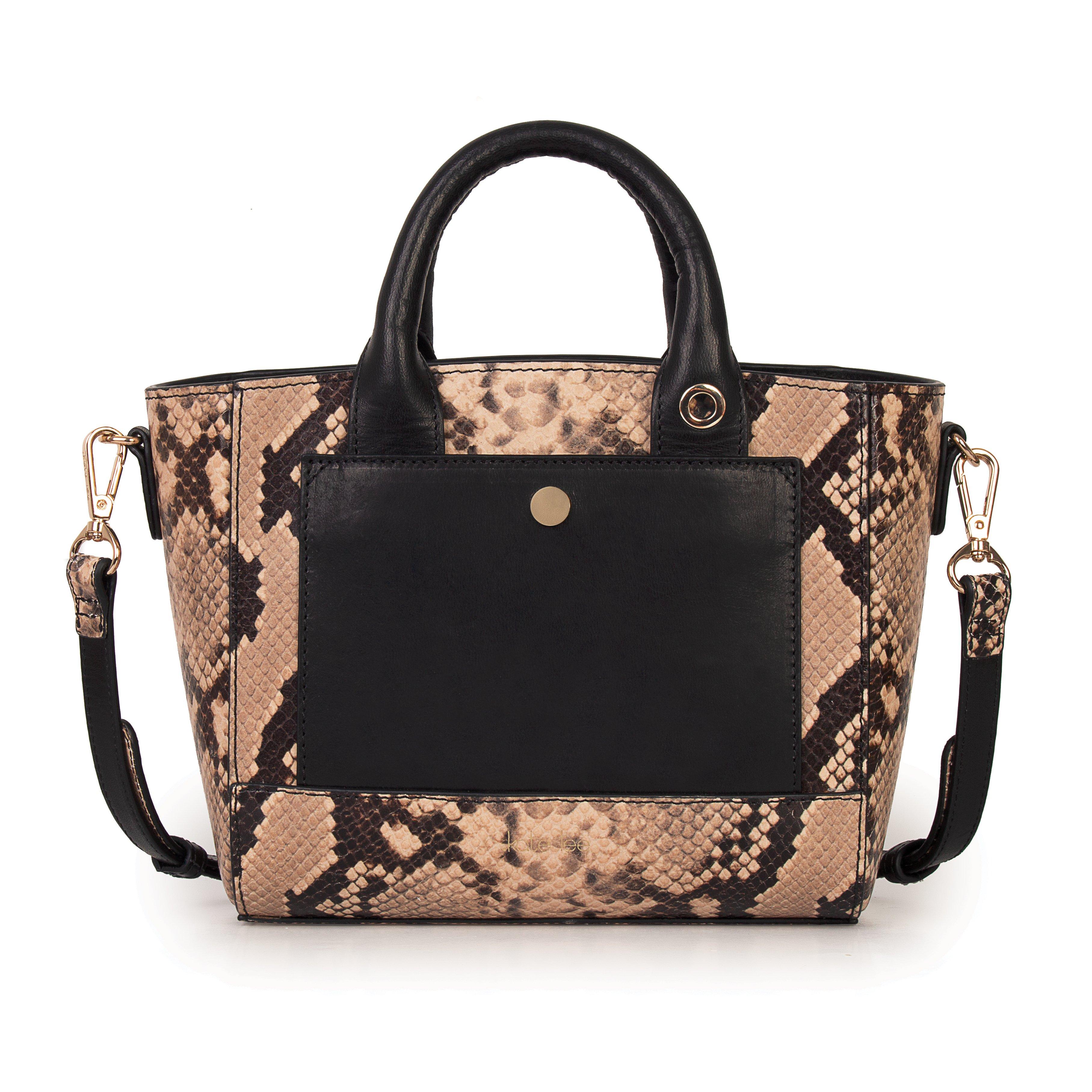 Image of Hand- Oder Umhängetasche Aus Rindsleder Aus Zwei Materialien Mit Schlangenprint Bysa Damen Beige ONE SIZE