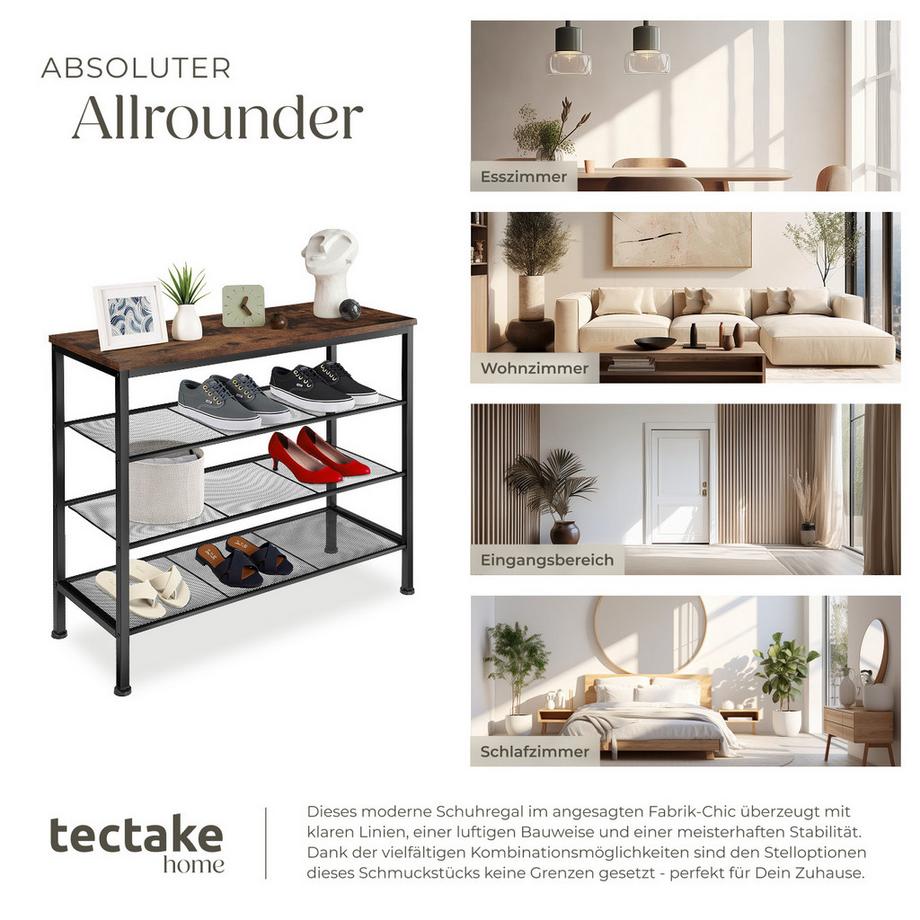 Tectake Schuhregal Newport Industrial Style Holz und Stahl  
