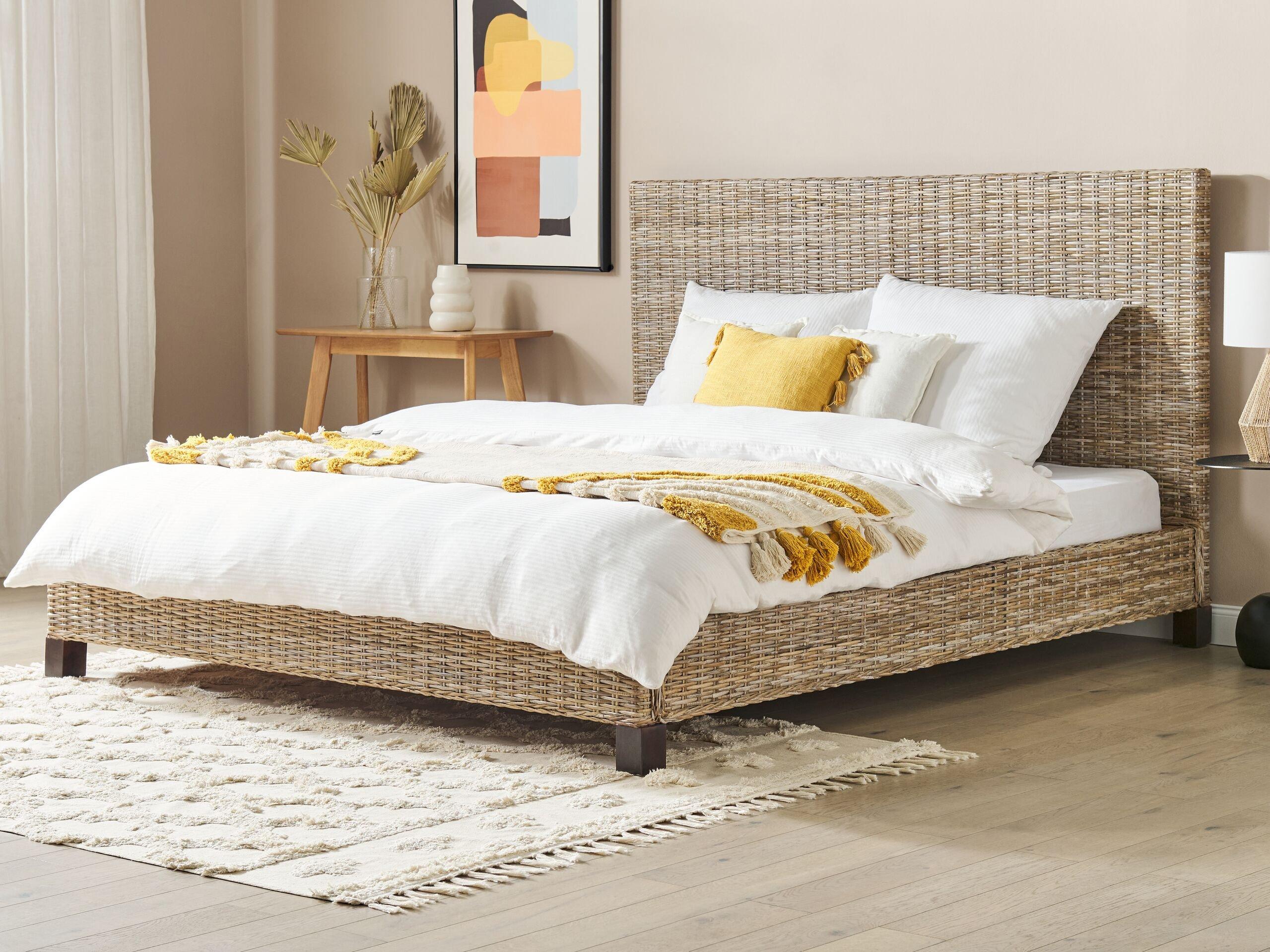 Beliani Bett mit Lattenrost aus Rattan Boho SALBRIS  