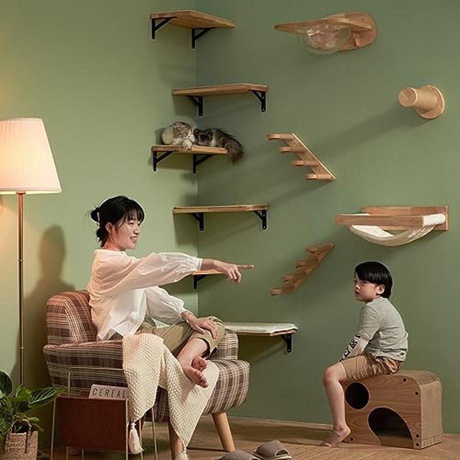 Alopini  Kletterwand Katzen, Katzenbett Wand aus 2cm starkem Vollgummiholz mit widerstandsfähiger 