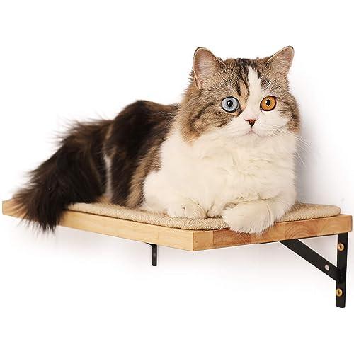 Alopini  Mur d'escalade pour chats, mur de lit pour chat en bois d'hévéa massif de 2 cm d'épaisseur avec tapis à gratter en sisal résistant 