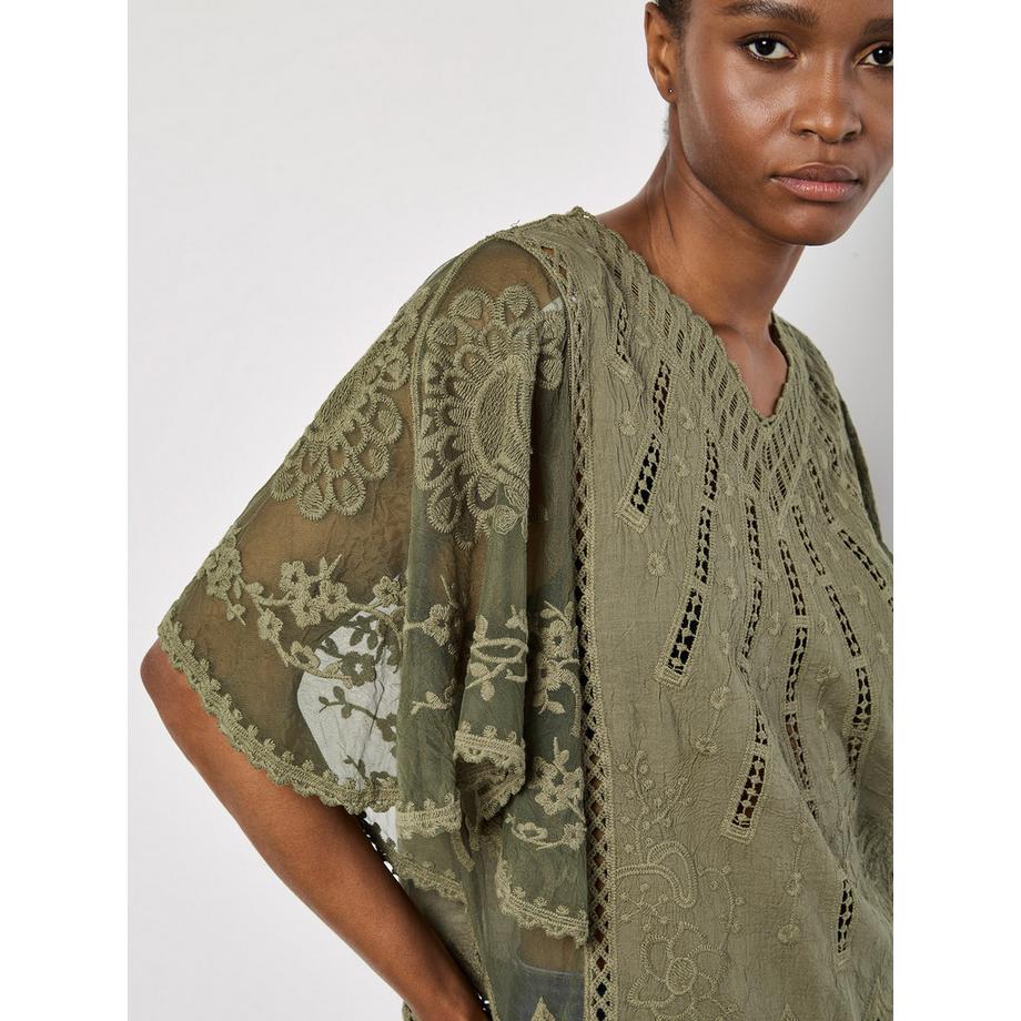APRICOT Besticktes Baumwoll-Mesh-Top  