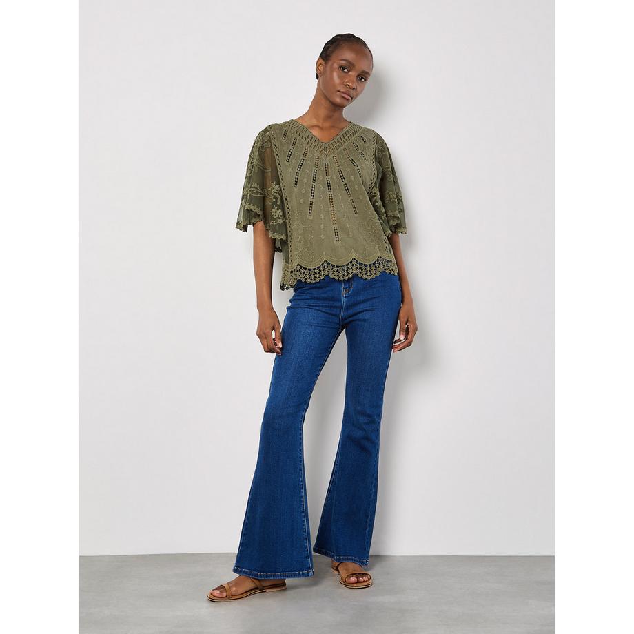 APRICOT Besticktes Baumwoll-Mesh-Top  