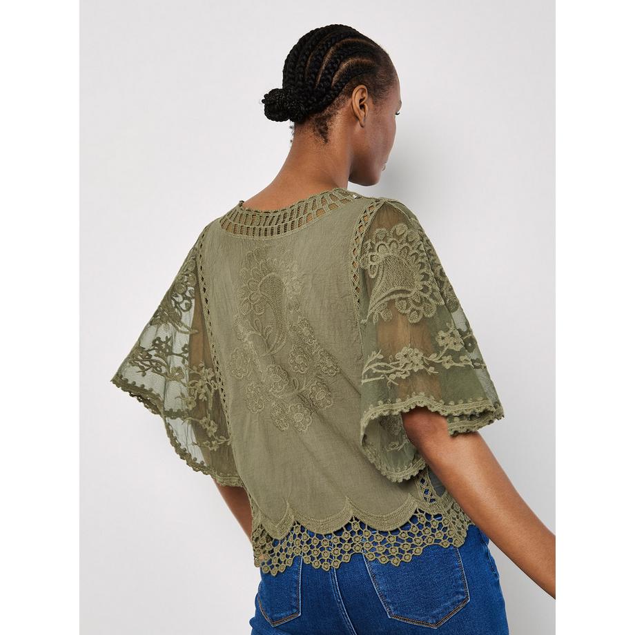 APRICOT Besticktes Baumwoll-Mesh-Top  
