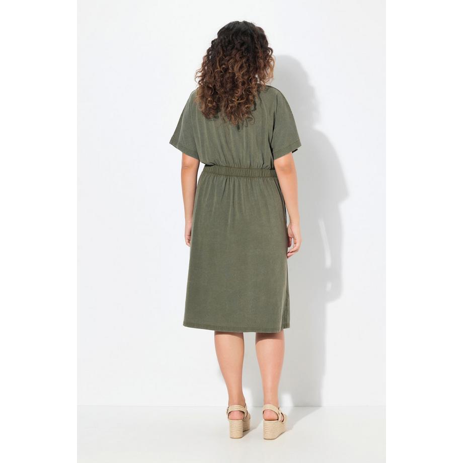 Ulla Popken Robe en Jersey Coupe Évasée Col Tunique Manches Courtes  