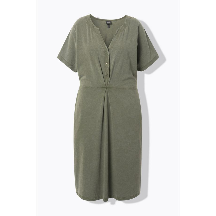 Ulla Popken Robe en Jersey Coupe Évasée Col Tunique Manches Courtes  