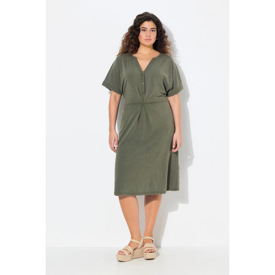 Ulla Popken Robe en Jersey Coupe Évasée Col Tunique Manches Courtes  