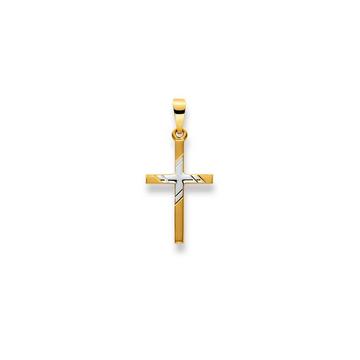 Anhänger Kreuz Bicolor Gelb-/Weissgold 750, 27x13mm