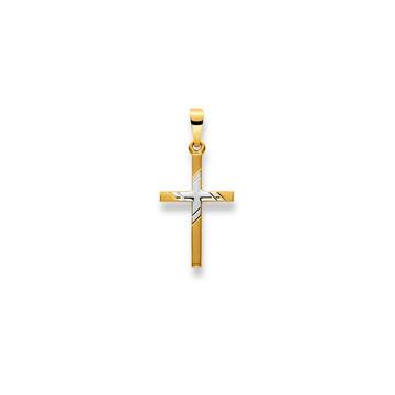 Anhänger Kreuz Bicolor Gelb-/Weissgold 750, 27x13mm