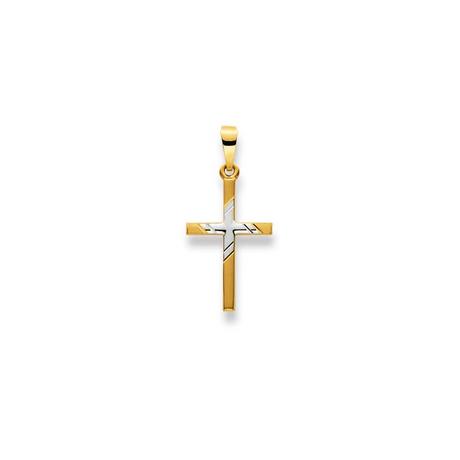 MUAU Schmuck  Pendentif croix bicolore jaune/blanc or 750, 27x13mm 