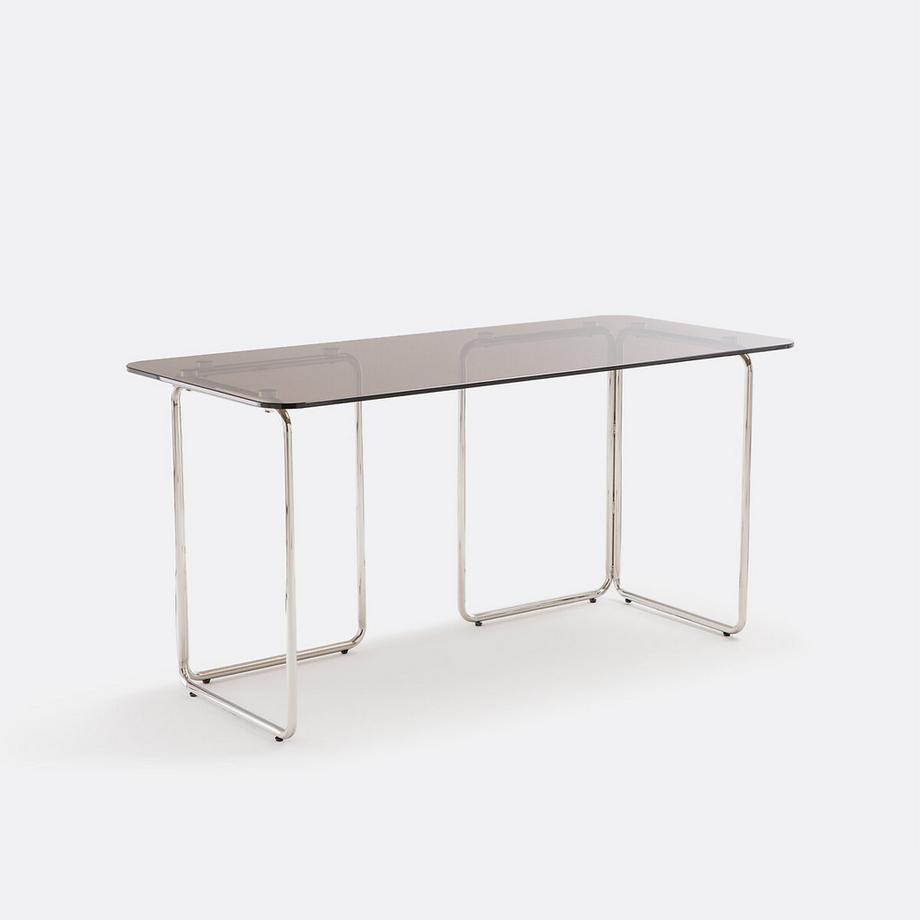 Schreibtisch aus Glas und Chromstahl