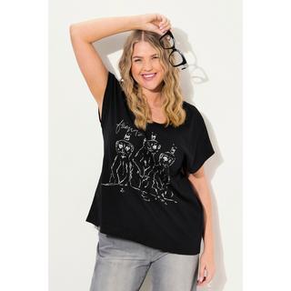 Ulla Popken  T-Shirt, Metallic-Tiermotiv, Oversized, Rundhals, Halbarm 