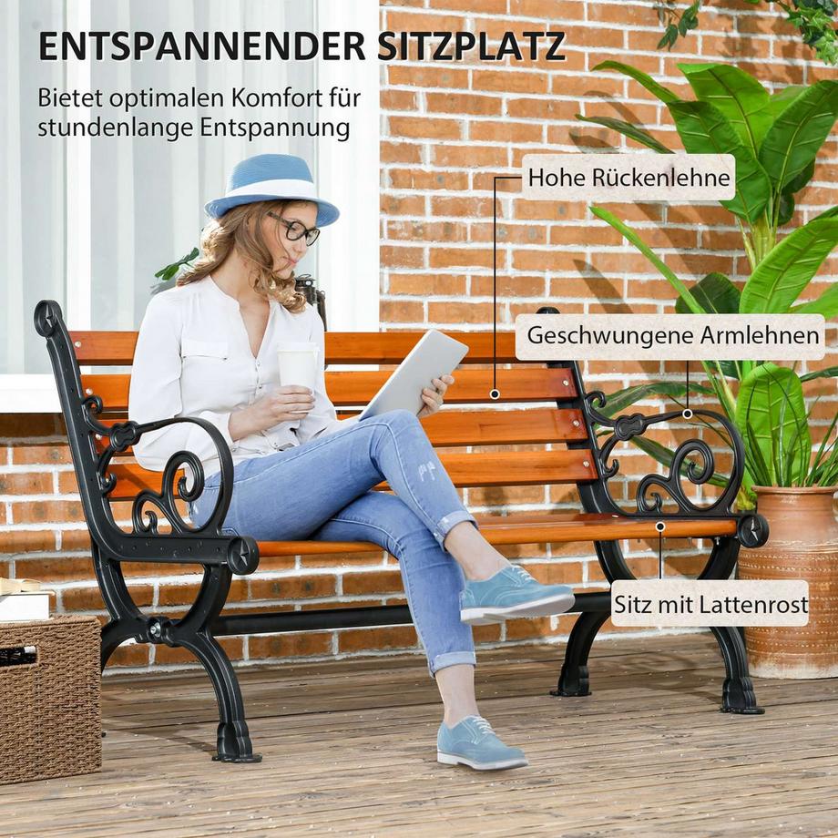 Northio Gartenbank, Parkbank, Sitzbank für 2 Personen, Balkonbank mit Armlehnen, für Garten, Balkon, wetterfest, Holz, 120 x 64 x 79 cm, Teak Aosom  