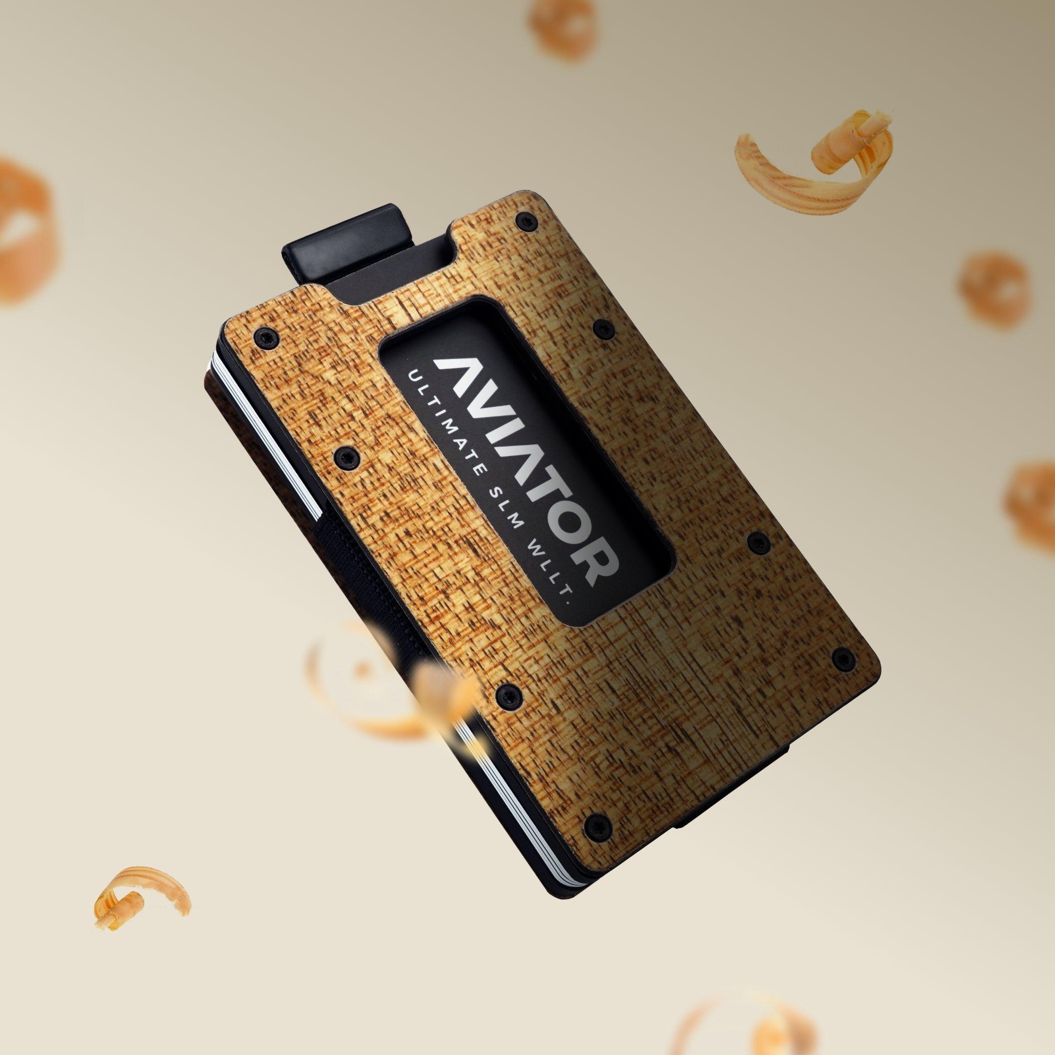 AVIATOR Smart Slide Portefeuille Bois Carbone avec Clip AirTag  