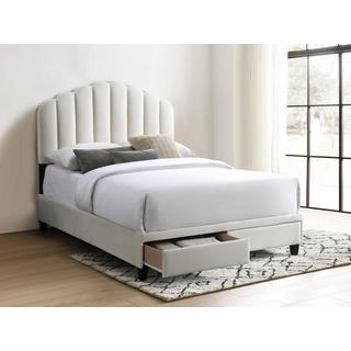 Vente-unique Lit 140 x 190 cm avec tiroirs - Velours - Ivoire + Matelas - ILISIO  