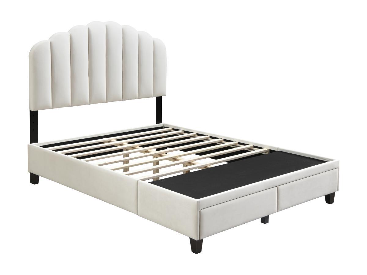 Vente-unique Lit 140 x 190 cm avec tiroirs - Velours - Ivoire + Matelas - ILISIO  