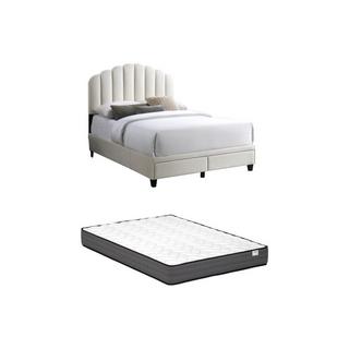 Vente-unique Lit 140 x 190 cm avec tiroirs - Velours - Ivoire + Matelas - ILISIO  