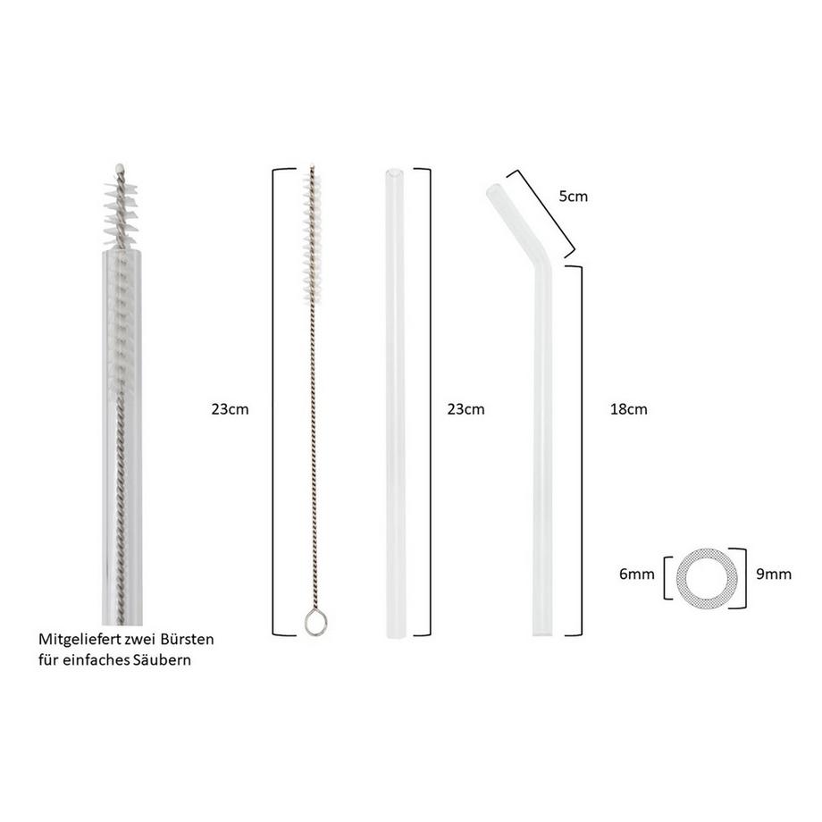 T&N  Glas Strohhalm (12 Trinkhalme, 6x23cm Gerade, 6x23cm Gebogen) 