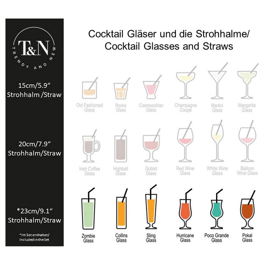T&N  Glas Strohhalm (12 Trinkhalme, 6x23cm Gerade, 6x23cm Gebogen) 