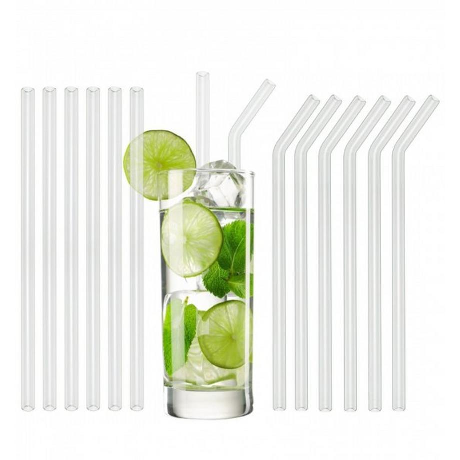 T&N  Glas Strohhalm (12 Trinkhalme, 6x23cm Gerade, 6x23cm Gebogen) 