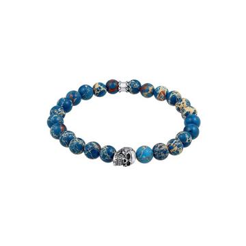 Bracelet Herren Totenkopf Blau-Gefärbter Achat 925 Silber