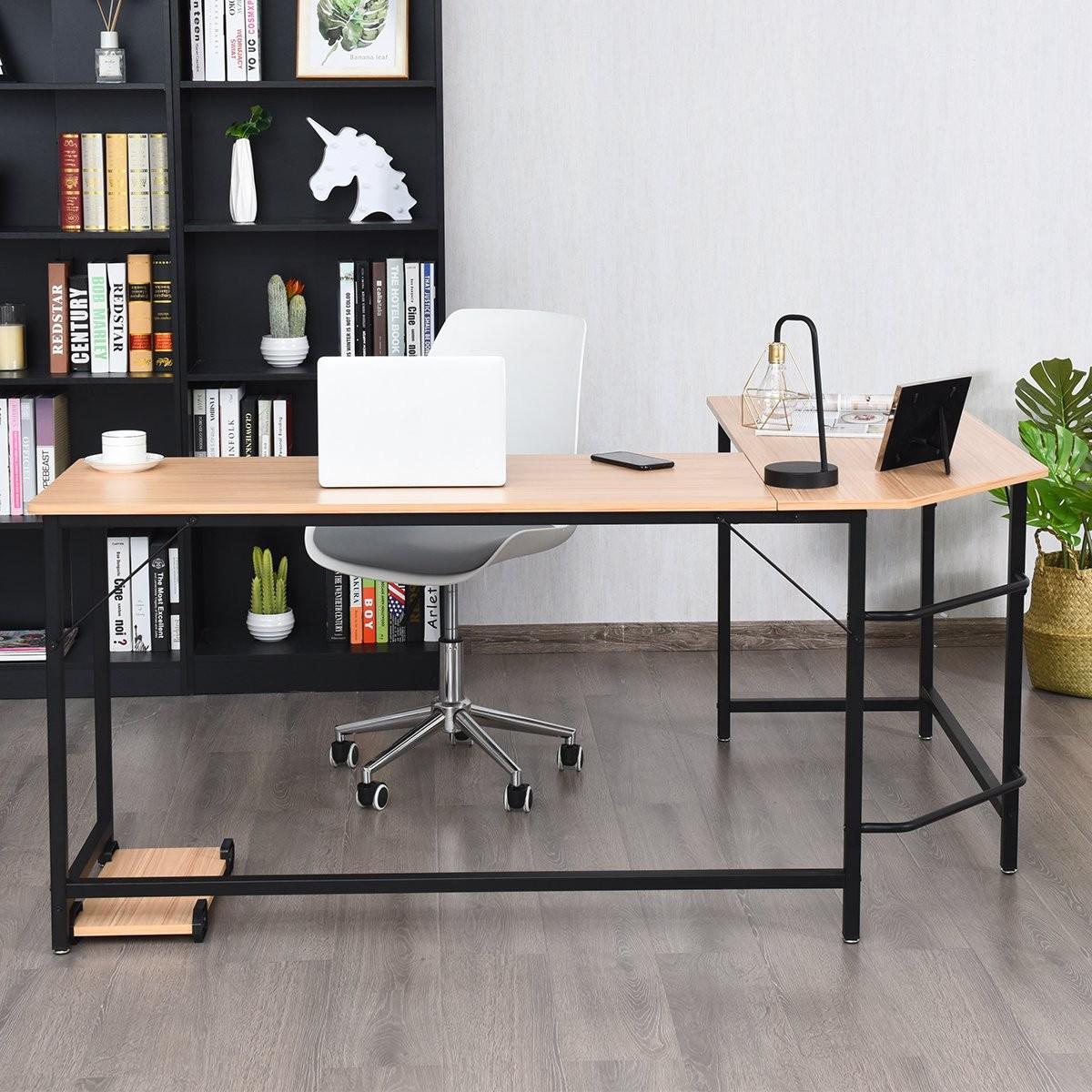 Northix Bureau d'ordinateur en forme de L Bureau d'angle PC Bureau d'angle noir/naturel 168 x 125 x 74 cm-naturel  