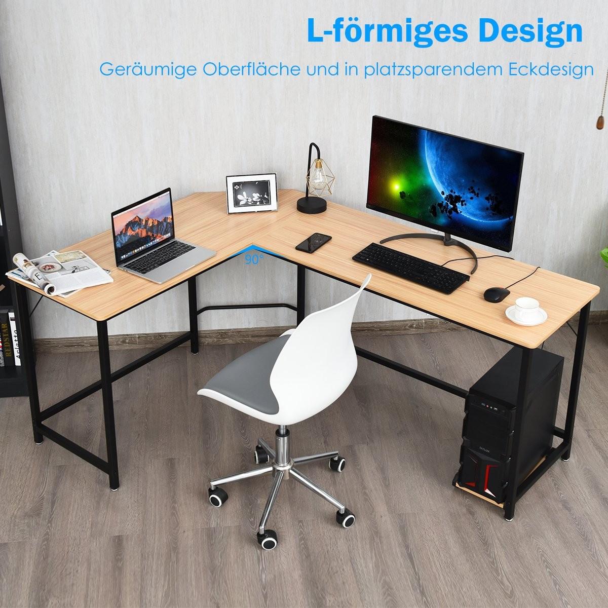 Northix Bureau d'ordinateur en forme de L Bureau d'angle PC Bureau d'angle noir/naturel 168 x 125 x 74 cm-naturel  