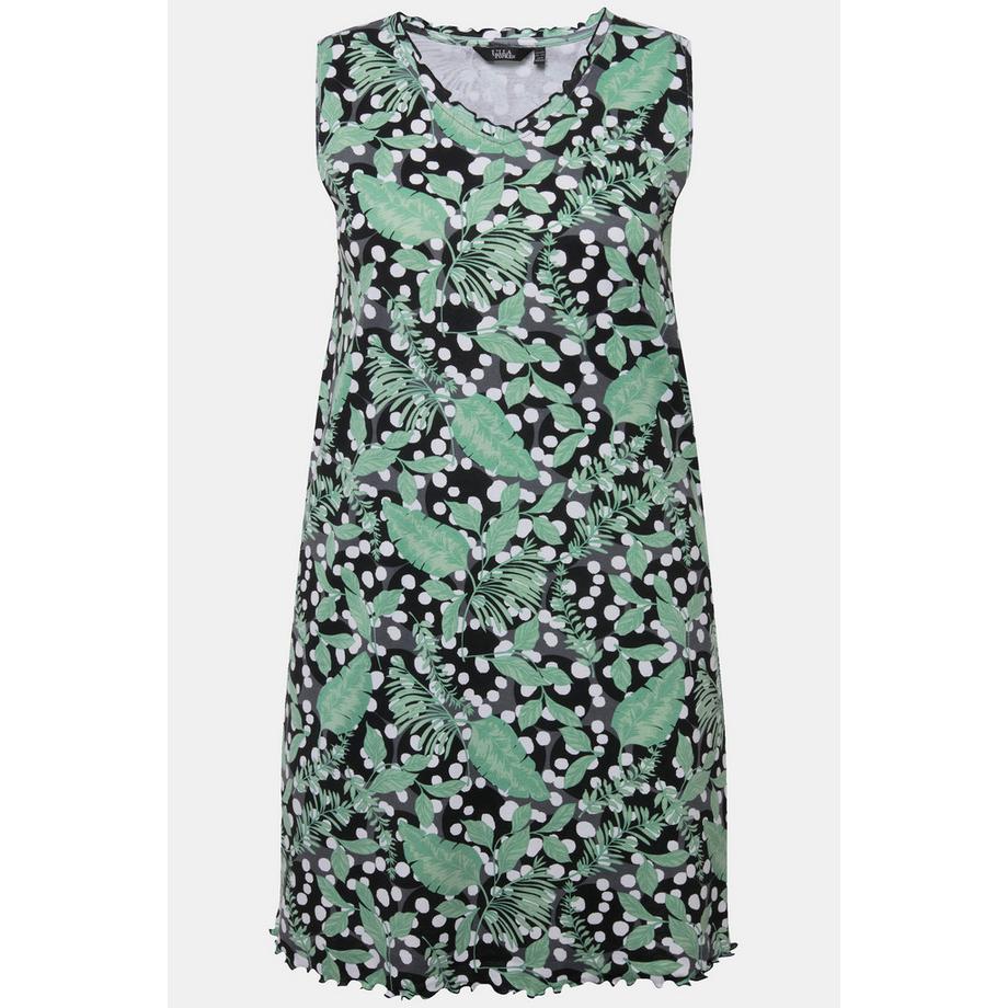 Ulla Popken Robe trapèze en jersey côtelé décolleté en V sans manches  