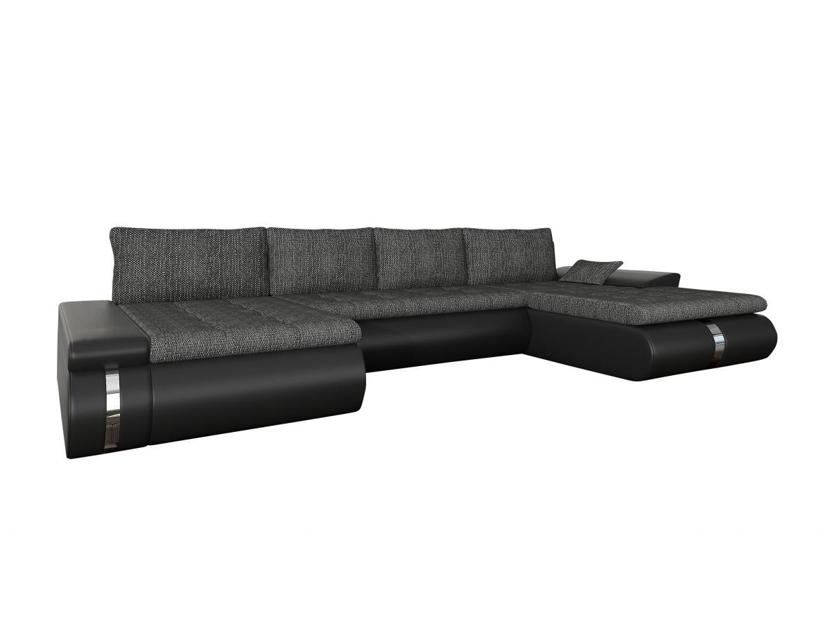 Vente-unique Canapé d'angle panoramique convertible et réversible en tissu et simili noir et anthracite AZELMA II  