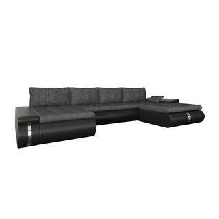 Vente-unique Canapé d'angle panoramique convertible et réversible en tissu et simili noir et anthracite AZELMA II  