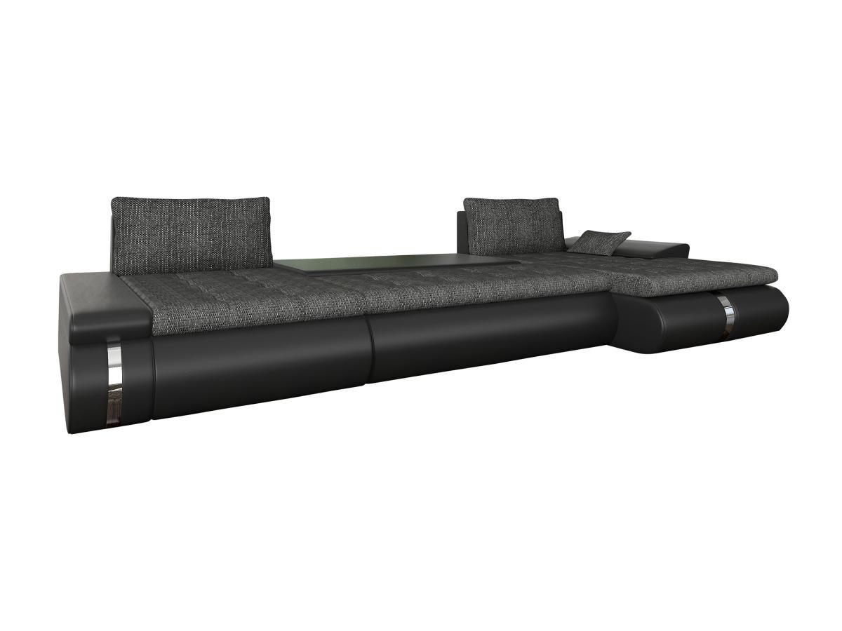 Vente-unique Canapé d'angle panoramique convertible et réversible en tissu et simili noir et anthracite AZELMA II  