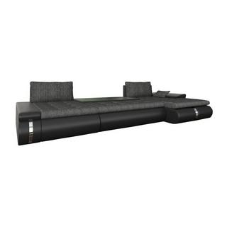 Vente-unique Canapé d'angle panoramique convertible et réversible en tissu et simili noir et anthracite AZELMA II  