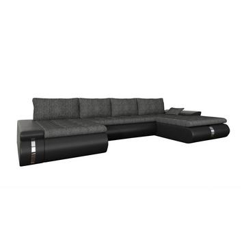 Canapé d'angle panoramique convertible et réversible en tissu et simili noir et anthracite AZELMA II