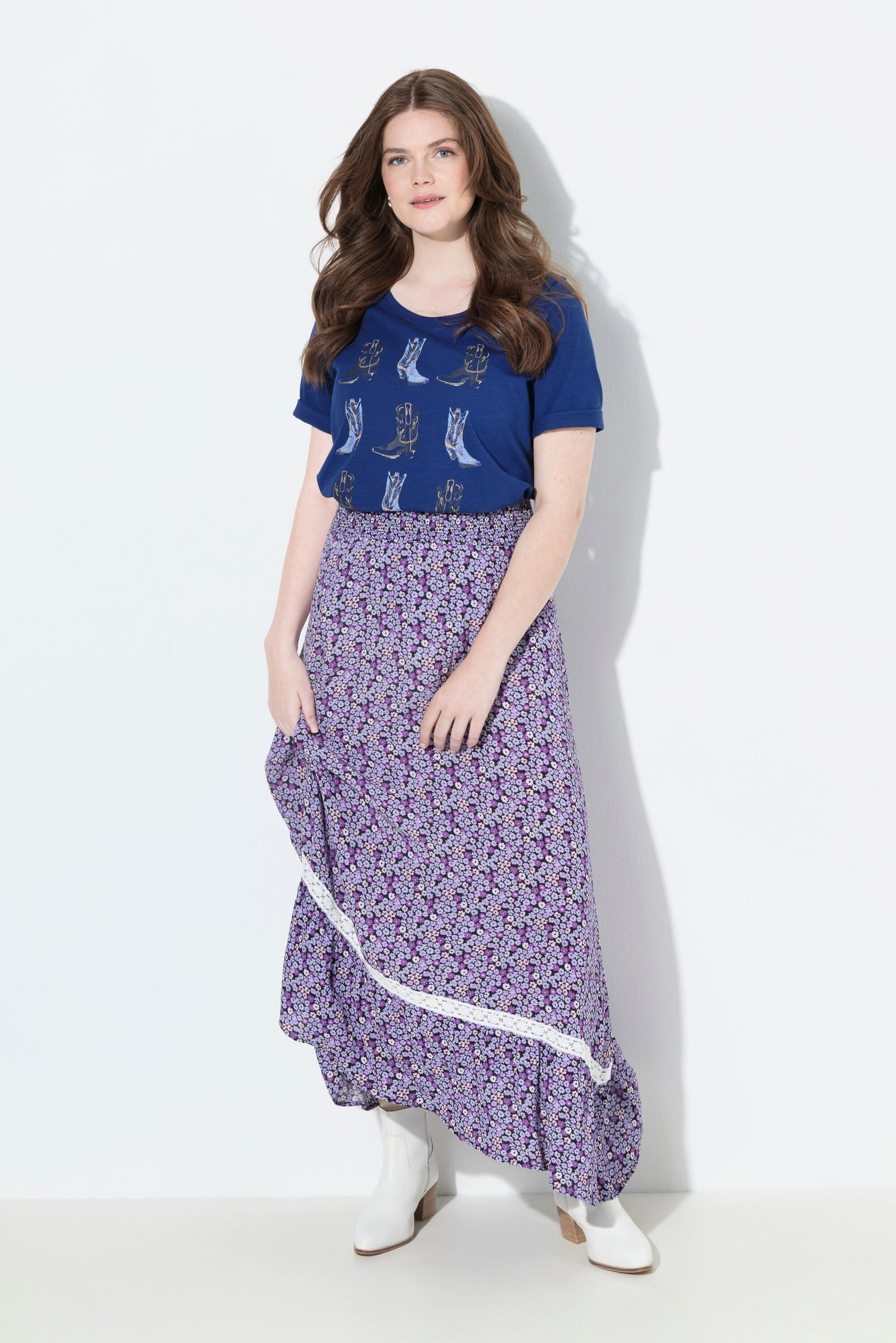 Ulla Popken Midirock Blüten A-Linie Elastikbund  