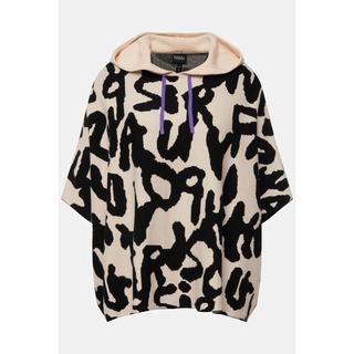 Ulla Popken  Poncho con cappuccio, design leopardato, maglia fine e maniche lunghe 