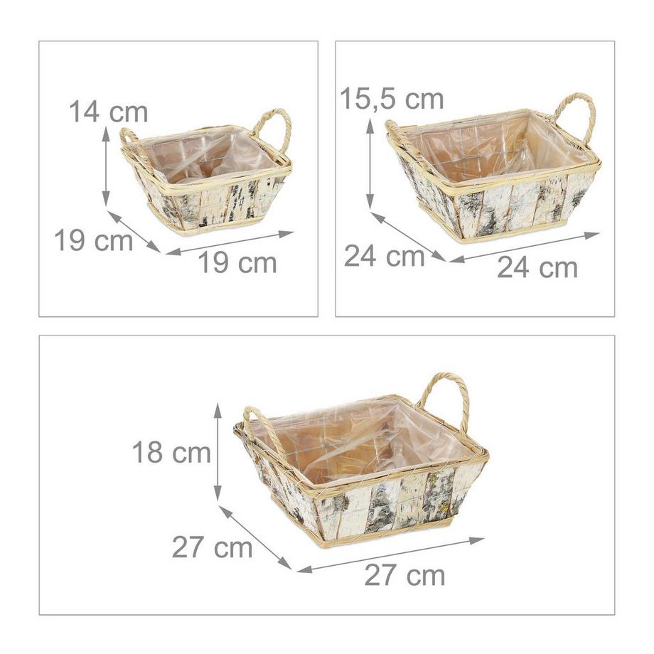 B2X Quadratischer Blumentopf Birke 3er Set  