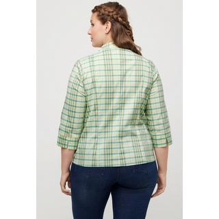 Ulla Popken  Blouse, carreaux, coupe Slim, col jabot, décolleté en V, manches 3/4 