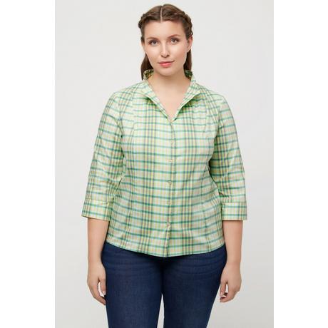 Ulla Popken  Bluse, Karo, Slim, Kelchkragen, V-Ausschnitt, 3/4-Arm 